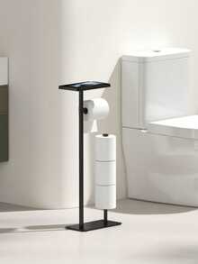 1 pieza Soporte de papel higiénico blanco/negro con soporte para teléfono y bandeja de almacenamiento, sostiene 3 rollos de repuesto, dispensador de papel higiénico independiente, accesorio de baño - Multicolor - Ver 6