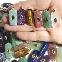 1 mặt dây chuyền đá tự nhiên hình chữ nhật, thạch anh tím, lapis lazuli, dùng để làm trang sức, vòng cổ tự làm. - Quảng trường - Xem 4