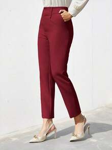 Pantalones de traje sólidos y simples para uso diario de mujer - Rojo - Ver 3