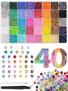 40 Colors Resin Rhinestones, 3mm Flat Bottom Multi-Color Diamond Art Diamonds, Diamond Art Diamonds Craft Kit Suitable For Nail Art, Handmade, Book Decoration And Makeup Nails - Nhiều màu - Xem 1