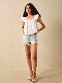 Blusa informal de mujer con volantes en el borde de unicolor - Blanco - Ver 5
