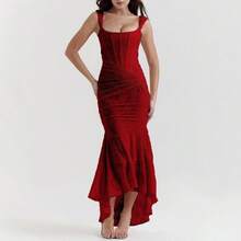 Solid Color Party Dress, Low Neck, Sleeveless, Elegant Fitted Cut, New Spring-Summer Collection For Women - Burgundy - View 1