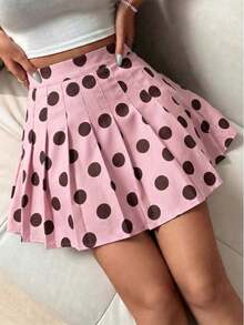 Falda pantalón casual de talle alto con pliegues y rayas para mujer - Rosa 2 - Ver 3