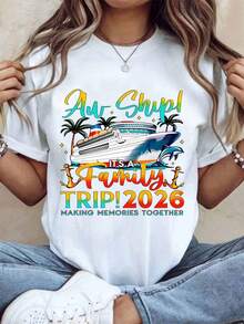 Women's Cotton T-Shirts Ah Ship Its A Family Trip 2026 Making Memories Together Cruise Shirt For Family Vacation, Travel Souvenir, Summer Vacation Celebration Gift, Basic Women's Blouses - 白色 - 查看 2