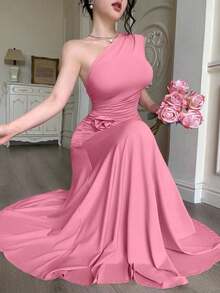 YHHModelyn 1 pieza Vestido de mujer sin mangas con pliegues y ajuste ceñido, de unicolorYHH - Rosa Fucsia - Ver 12