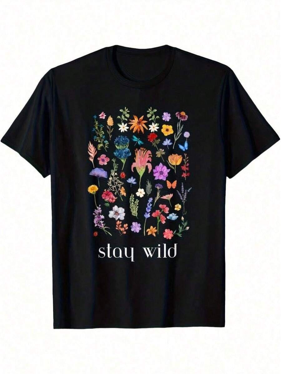 1 pieza Camiseta Stay Groovy Retro Estilo Flower Power de los 70, para todas las estaciones, de algodón, con estampado a una cara, cuello redondo y manga corta, 180g, 100% algodón, los diseños están impresos. Unisexo. - Negro 28 - Ver 1