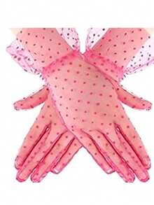 1 Pair D EXCEED Polka Dot Transparent Mesh Short Gloves, Elegant Lace Trim Mesh Gloves, Suitable For Weddings, Tea Parties, Makeup, Balls And Other Formal Occasions, Vintage Women's Gloves - Multicolor - View 14