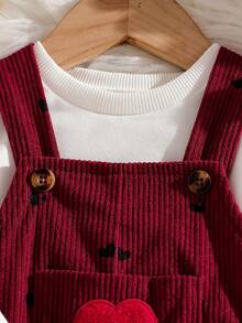 Baby Girls' Pink Striped Red Heart Print Cute Sweet Style Suspender Pants - Burgundy - View 4