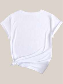 Chic Sunflower & Leopard Print T-Shirt For Women - Casual Fashion, Crew Neck, Short Sleeve, Breathable Polyester - Perfect For Spring/Summer - White - View 3