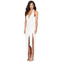 Emerald Green Sequined Women's Dress, Deep V-Neck Halter Neckline, High Side Slit, Elegant Maxi Design Ideal For Evening Parties, Graduations And Formal Winter Events, Glamorous Style Perfect For Celebrations And Elegant Dinners - 白色 - 查看 5