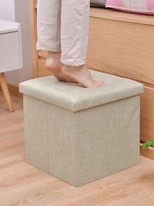 1pc Fabric Folding Storage Ottoman, Household Storage Bench, Can Be Sat On, Shoe Changing Bench With Large Capacity, Extendable Bench, Square Storage Ottoman, Foldable Storage Box, Footrest Stool - Beige - View 6