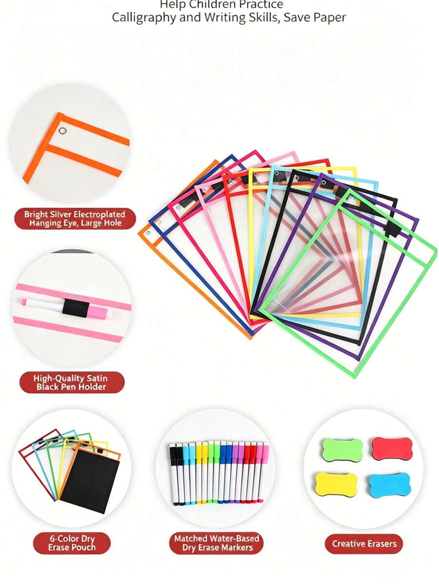 A4 Reusable Calligraphy Board – Premium PTE, Washable & Wipe Clean. Includes 8-Color Water-Based Markers & Creative Eraser. Portable Dry Erase Bag For Kids Pen Control, Study & Office Practice. (Colors Sent Randomly)