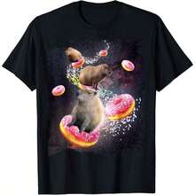Capibara Espacial Montando en Donut, Camiseta de Capibaras Galácticas - Negro - Ver 9
