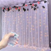 1pc Window Curtain LED String Lights, 8 Lighting Modes, Battery Powered Indoor Hanging Lights For Wedding, Birthday Party, Bedroom, Window Decor (Batteries Not Included) - AA Battery Box Curtain Light - View 3
