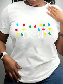 Women's Casual T-Shirt With Christmas Lights Print, Casual Clothing For New Year's Eve Parties - 白色 - 查看 1