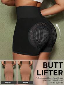 1pc Women Shapewear Shorts, Tummy Control, Butt Lifting, Removable Padded Panty - Black - View 2