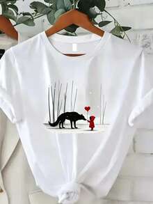 Soft And Fashionable, Women's Winter Short-Sleeved Shirt Featuring Little Red Riding Hood And The Wolf, Elegant Blouses For Ladies. - 白色 - 查看 7
