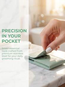 7pcs Portable Nail Clipper Set, High Quality Stainless Steel Ultra Sharp Durable Curved Edge Scissors For Trimming Finger & Toenails, With Nail File (Green & Silver Set) - Multicolor - View 6