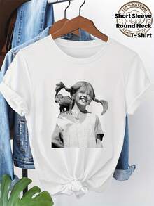 Women's T-Shirt With Classic Portrait Print Of A Monkey In White, Sheer And Breathable, Round Neck, Short Sleeves, Vintage Artistic Style, Everyday Top 4429A - 白色 - 查看 1
