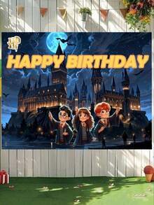 Harry Potter 哈利波特主题生日背景幕布，耐用派对背景横幅，适用于拍照和装饰，兼具时尚与实用性。这款背景幕布采用轻盈防撕裂面料制成，印花清晰鲜艳，不易褪色或起皱，确保在照片和装饰中都呈现完美效果。 - 背景 - 查看 11