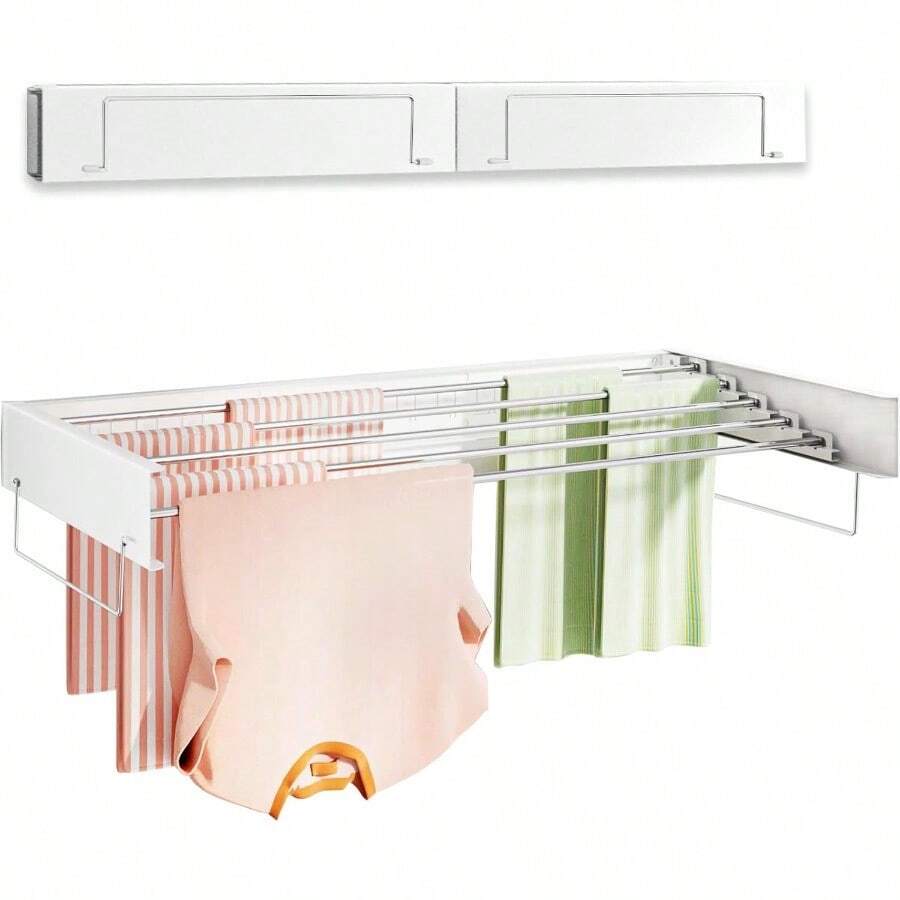 Wall Mounted Clothes Drying Rack, Foldable Wall Mount Laundry Drying Rack Folding Indoor, Drying Rack Clothing Collapsible, Towel Drying Rack With Wall Template - por defecto - Ver 1