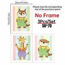 1/3件套帆布墙画海报，适用于房间家居装饰，美观实用，可选画框，可用于房间装饰、卧室装饰、婴儿房装饰、客厅装饰、办公室装饰等。可爱动物主题儿童房墙画三件套，适合婴儿房装饰、儿童卧室墙画，北欧风格儿童房艺术画。 - 彩色 - 查看 28