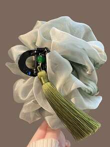 Presilha de cabelo vintage em formato de nuvem com borla verde em formato de tubarão, estilo antigo e elegante, feita em plástico ABS, adequada para todas as estações. - Multicolorido - Ver 4