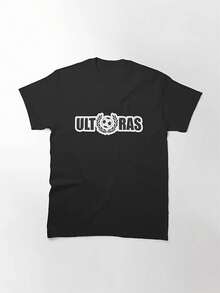 Retro Street Style Football Fan ULTRAS T-Shirt, Featuring The ULTRAS Logo And Football Team Print - Casual Crew Neck T-Shirt In Black/White, Regular Fit, Suitable For Year-Round Wear, Machine Washable, Ideal For Football Matches And Training. - 黑色 - 查看 6