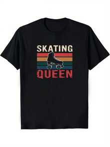 Women's Vintage Skate Queen T-Shirt - Soft Black Tee With A Vintage Skate Design And The Text "SKATING QUEEN" - Perfect For Casual Skate Culture - A Great Gift For Skaters And Streetwear Enthusiasts - Comfortable - 黑色 - 查看 1