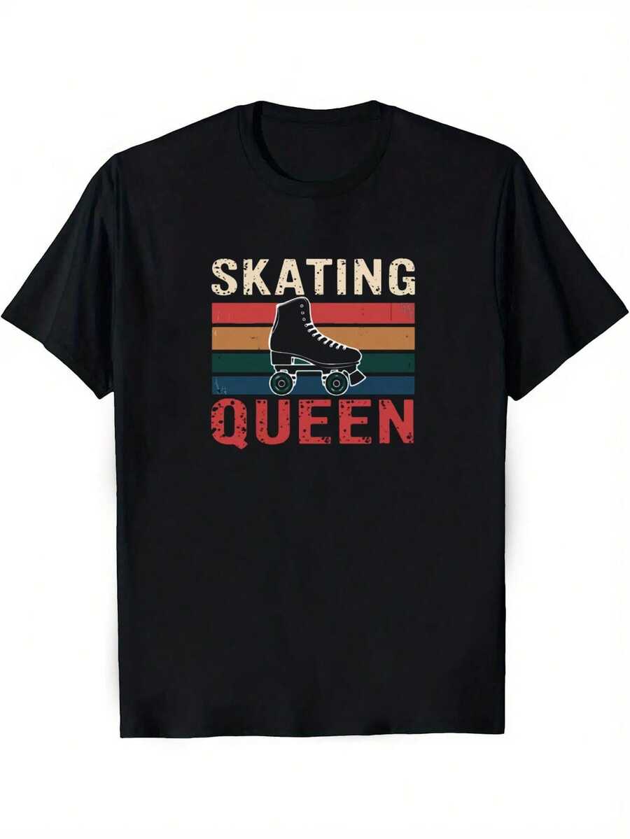 Women's Vintage Skate Queen T-Shirt - Soft Black Tee With A Vintage Skate Design And The Text "SKATING QUEEN" - Perfect For Casual Skate Culture - A Great Gift For Skaters And Streetwear Enthusiasts - Comfortable - 黑色 - 查看 1