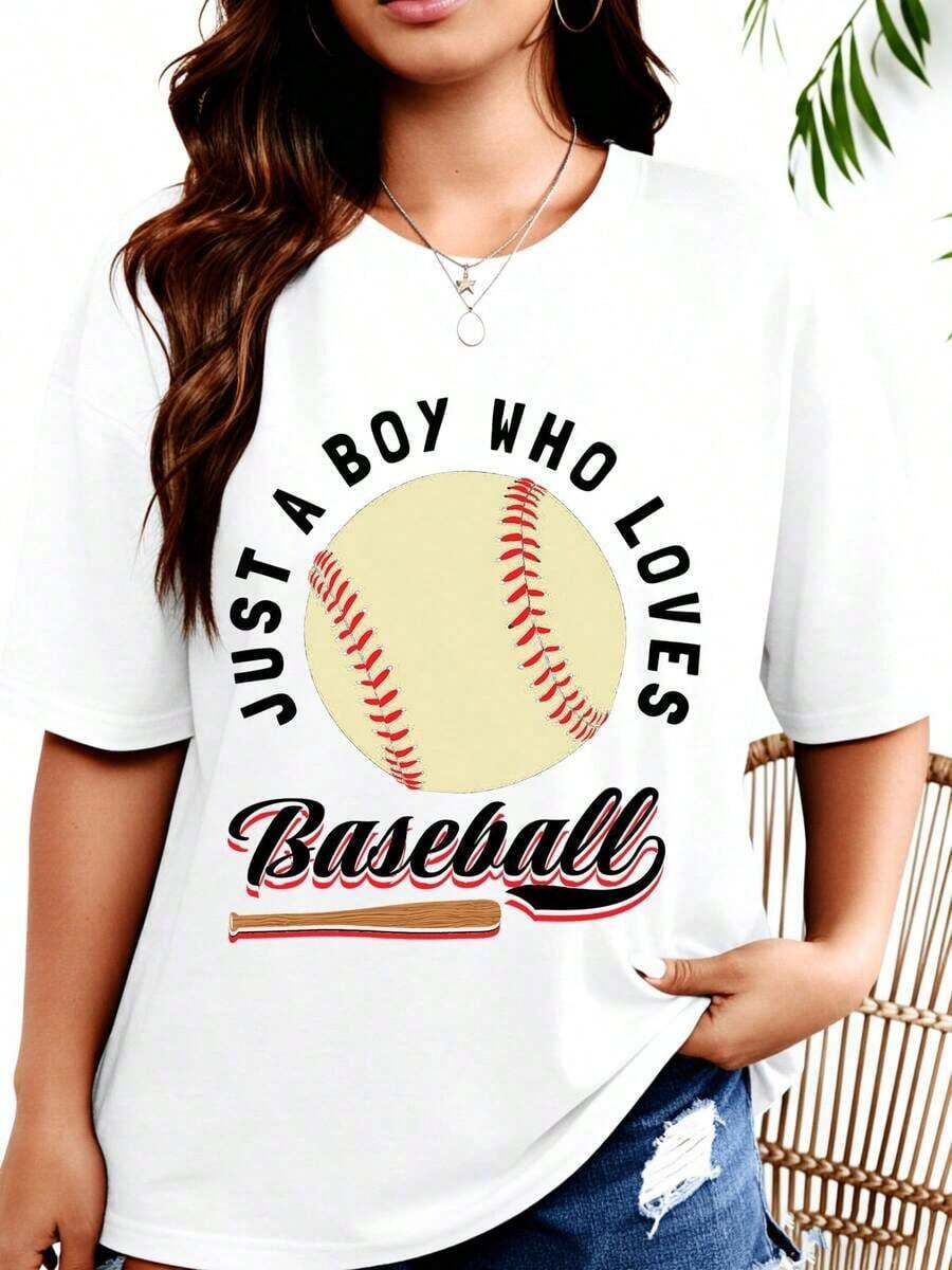 Women's T-Shirt, Women's T-Shirt With 'Only A Guy Who Loves Baseball' Print, Gift For Baseball Fans, Summer Casual Wear, Sports Set, Unisex Top - 白色 - 查看 1