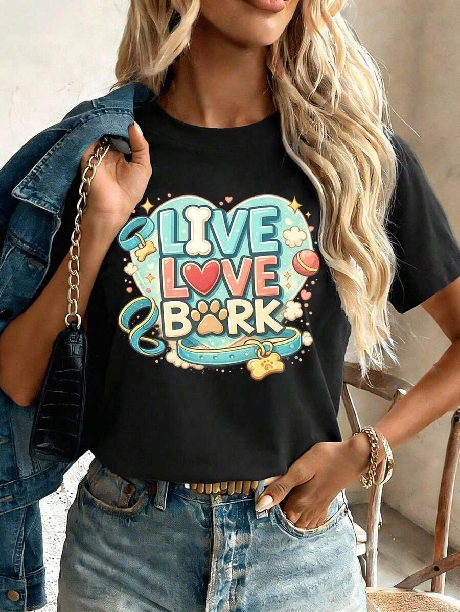 Graphic T-Shirt For Dog Lovers For Women, Made Of Premium Cotton, Loose Fit, Urban Hip-Hop Style, Comfortable, Eye-Catching Print, New Release. - Black - View 1