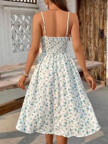 Vestido largo de mujer de corte recto con estampado floral, sin espalda, con abertura, favorecedora figura, elegante para fiesta/cita - Blanco - Ver 2