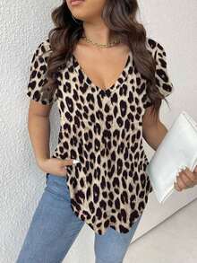 Camiseta de mujer de talla grande con cuello en V y estampado - Multicolor 3 - Ver 4