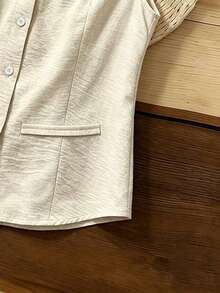 Camisa de uso diario versátil y casual de unicolor para mujer de talla grande - Albaricoque - Ver 3