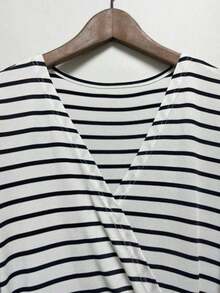 YHHFranclia Nuevo vestido de verano/primavera de estilo vintage con rayas, cuello en V, cintura con torsión, ajuste ceñido, diseño con sentido, estilo casual retro, adecuado para uso diario, ir al trabajo, vacaciones, fiestas y otras ocasionesYHH - Blanco y Negro - Ver 6