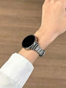 18mm/20mm/22mm Women's Rhinestone Embellished Metallic Textured Leather Watch Band - Compatible With Huawei, , , Galaxy Watch 7/6/5/4 40mm/44mm, Galaxy Watch 5 Pro, Galaxy Active 2, Watch 6/4, GT6/GT5/GT4/GT3/GT2 Pro - Comfortable Unisex Design - Black - View 4