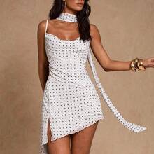 Black And White Color Wave Point Sexy Backless Sleeveless Ruched Asymmetry Dress,Elevated Elegance Dress,Rave Set Festival,Streetwear,Concert Dress,Club Dress,Date Night Dress,Women Birthday Dress,Party Must Have,Wave Point Dress,Graduation Season Dress,Vacation Style Dress, Hot Dresses For Women.Causal Dresses For Women Summer, Polka Dot Dresses For Women - Multicolor - Ver 11