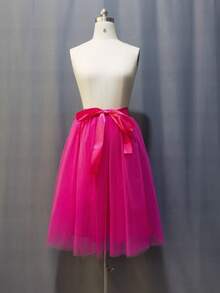 65cm 4-Layer Tulle 1-Layer Lining Petticoat With Decorative Waist Belt - Multicolor - View 8