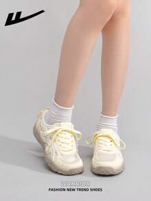 WARRIOR 1 par de zapatillas casuales de mujer con suela gruesa y cordones, suela blanda, zapatos planos de exterior de caña baja, zapatos de verano para ir al trabajo, punta redonda, suela blanda elegante, adecuados para estudiantes, fotos de graduación, senderismo, zapatos de microfibra para deportes y skate - Amarillo/Beige - Ver 8