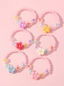 6pcs/Set Cute Flower Beaded Bracelets Set For Girls, Colorful Beads For Holiday Party, School, Daily Wear - Multicolor - View 8