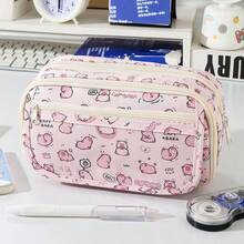 1 pieza Bolsa de papelería de gran capacidad y multicapa con diseño de capibara/Estuche de lápices con estampado lindo, textura premium/Caja organizadora de escritorio, regreso a la escuela - Multicolor - Ver 10