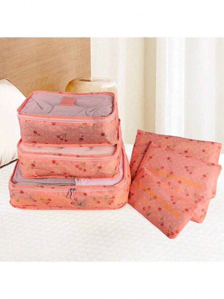 6pcs Waterproof Luggage Travel Organizer Set, Colorful Portable Zipper Packing Cubes For Clothes, Suitable For Travel, Dorm, Suitcase, Minimalist Style (All Prints & Letters Random)