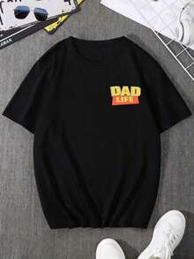 Men's Retro Casual T-Shirt, 100% Cotton, "Dad Life" - Vintage Urban Style, Unisex, Short Sleeve, Crew Neck, Loose Fit Cotton, Blouses For Women. Blouses. Casual Blouses For Ladies. Blouses For Women. Blouses. Casual Blouses For Ladies.  Print. Printed T-Shirt.  Print. - 黑色 - 查看 3