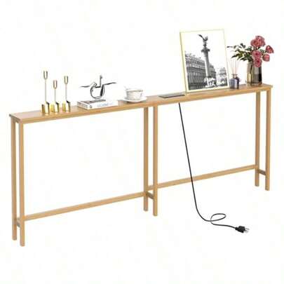 VASMIA - Mesa de consola estrecha de 70.9 pulgadas con salida mesa de bambú detrás del sofá mesa de pasillo delgada para entrada sala de estar vestíbulo natural  527665