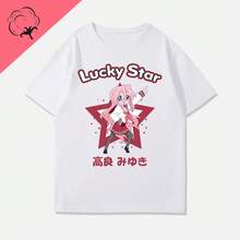 Lucky Star Konata Anime T-Shirt, Cotton T-Shirt On , Y2k Comic Clothing, Izumi Kagami Aesthetic Print T-Shirt, Manga Tops - 白色 - 查看 5