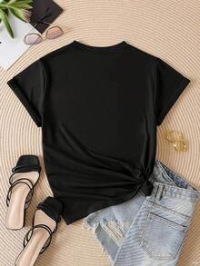 ropa de mujer Camiseta casual de manga corta para mujer con un adorable estampado de oso, diseñada para un ajuste regular, lavable a máquina para todas las estaciones, con un patrón de oso, hecha de tela cómoda y duradera adecuada para el uso diario camisas de mujer - Negro - Ver 3