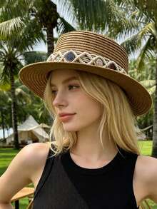 1pc Women's Straw Woven Hat, Bohemian Fashion Hollow Crochet Straw Hat With Leather Belt Buckle, Breathable Beach Hat Suitable For Daily Outdoor Use,Holiday,Travel - MZ3080+ML48 - View 8