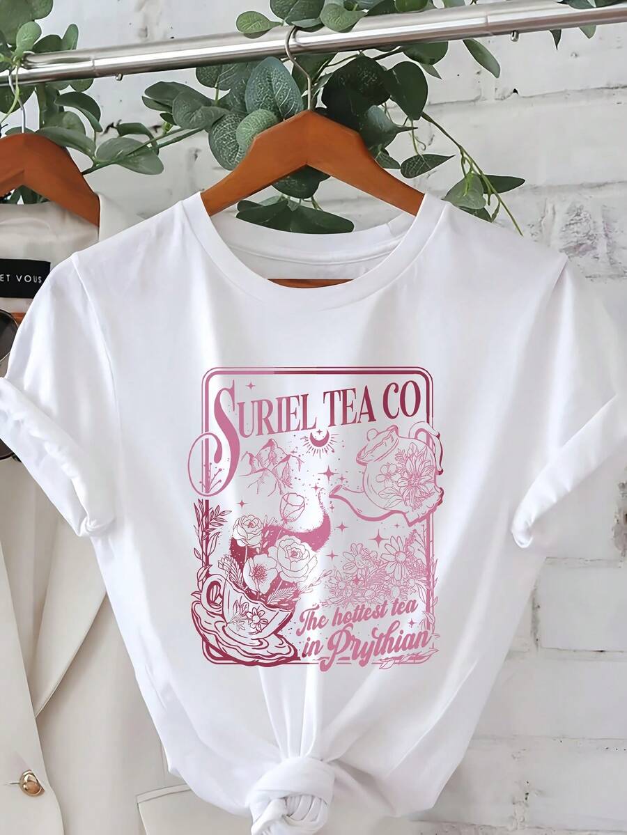 1 camiseta casual de manga corta y cuello redondo con estampado de la Corte de Espinas y Rosas, una elección perfecta para que las mujeres la usen en primavera y verano, 180g 100% algodón. - Blanco - Ver 1