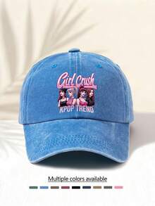 1pc Washed Baseball Cap With "GIRL CRUSH K-POP " Letter Print Pattern, Retro American Style Minimalist Casual Versatile Fashionable Unisex Accessory, Suitable For Concerts, Music Festivals, Outdoor Activities, All Seasons - Water Wash - View 5